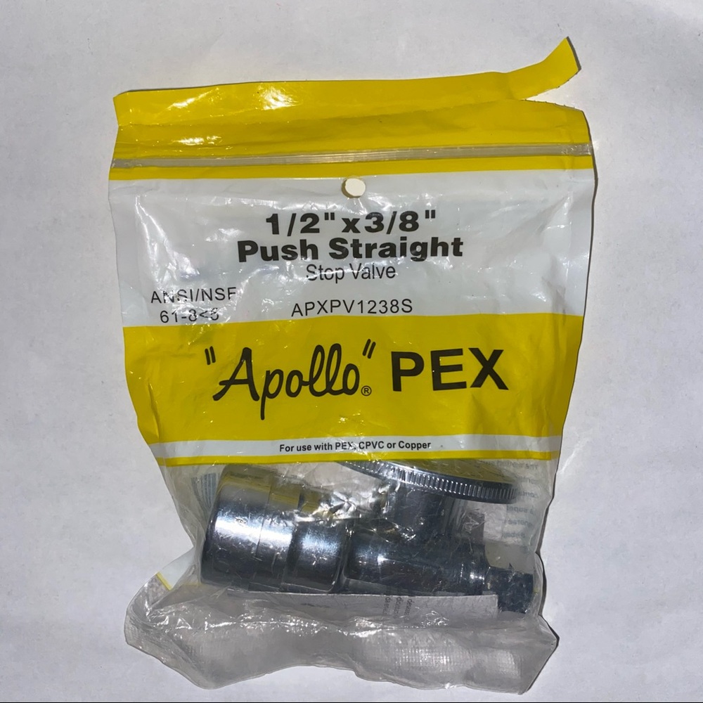 Apollo Pex 1/2” x 3/8” Push Straight Stop Valve for Pex, Model APXPV1238S (New)